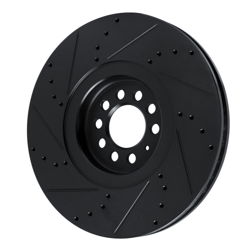 Audi TT Quattro Brake Rotor (1) - Right Front - R1 Concepts - Drilled & Slotted - Black - `04-`06